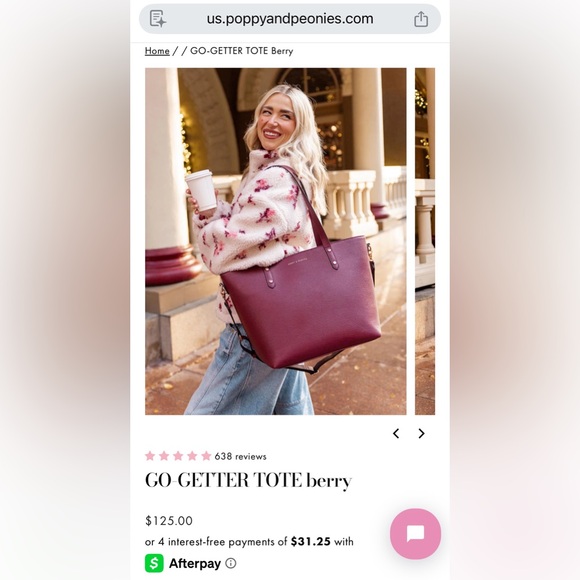 Poppy & Peonies Go Getter Tote Bag in Berry + Matching Tech Case - Both Like New - Picture 10 of 16